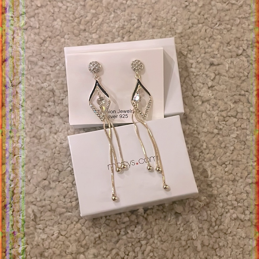 Macys gold plated sterling silver and crystal chandelier earrings